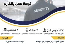 وزير العمل يُعلن عن 140 فرصة عمل بشركة للخدمات الأمنية بالخارج